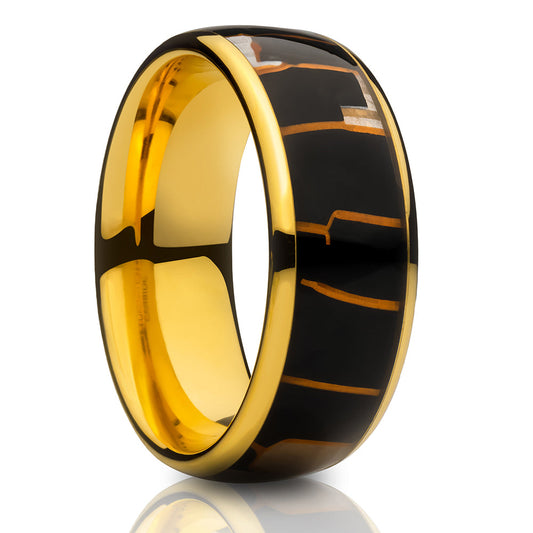 Yellow Gold Wedding Ring Tungsten Wedding Ring Capiz Wedding Ring