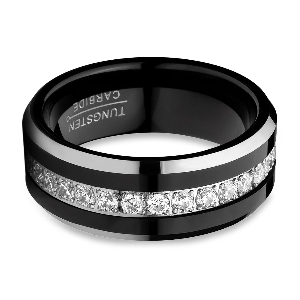 Man's Wedding Ring,Black Tungsten Ring,Tungsten Carbide Ring,CZ Wedding Ring,Engagement Ring,Tungsten Band