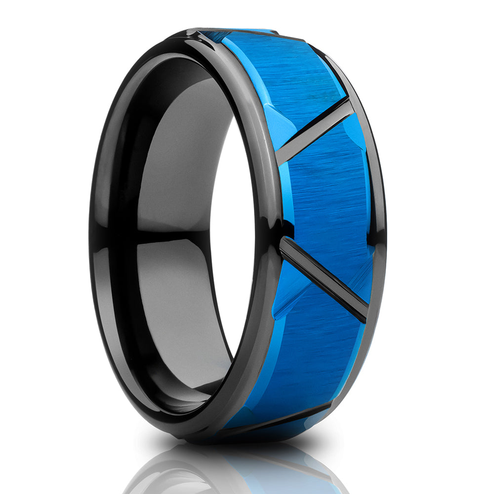 Black Tungsten Wedding Ring Diamond Blue Tungsten Ring 8mm Ring