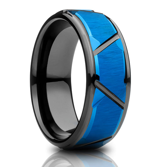 Black Tungsten Wedding Ring Diamond Blue Tungsten Ring 8mm Ring