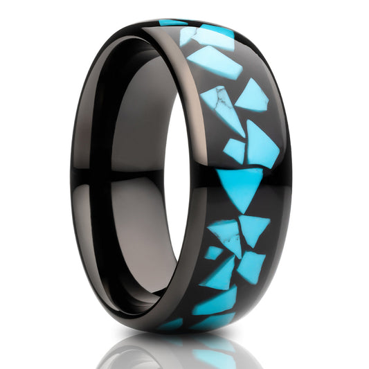 Turquoise Wedding Ring 8mm Wedding Ring Black Tungsten Ring Anniversary Ring