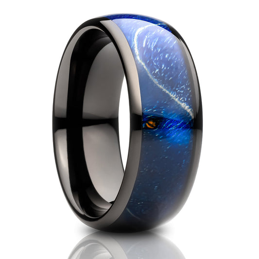 Azure Wedding Ring Black Tungsten Ring Engagement Ring Tungsten Carbide Ring 8mm