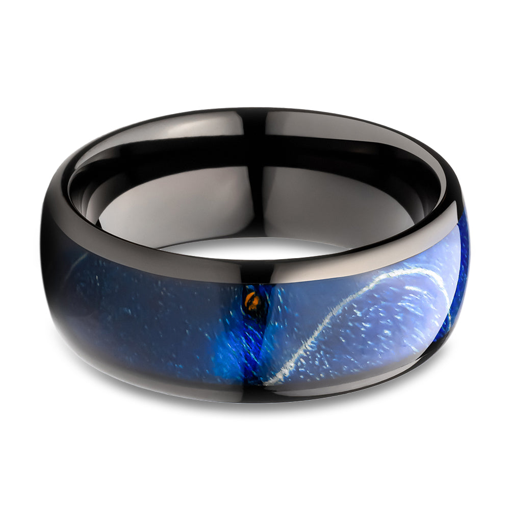 Azure Wedding Ring Black Tungsten Ring Engagement Ring Tungsten Carbide Ring 8mm