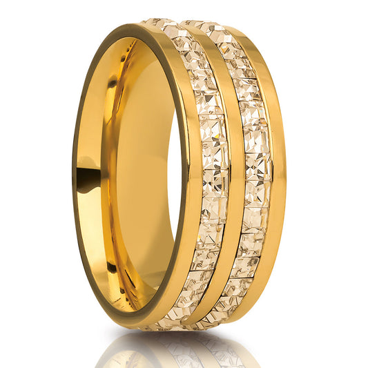 Yellow Gold Wedding Ring Titanium Wedding Ring CZ Wedding Ring Ladies