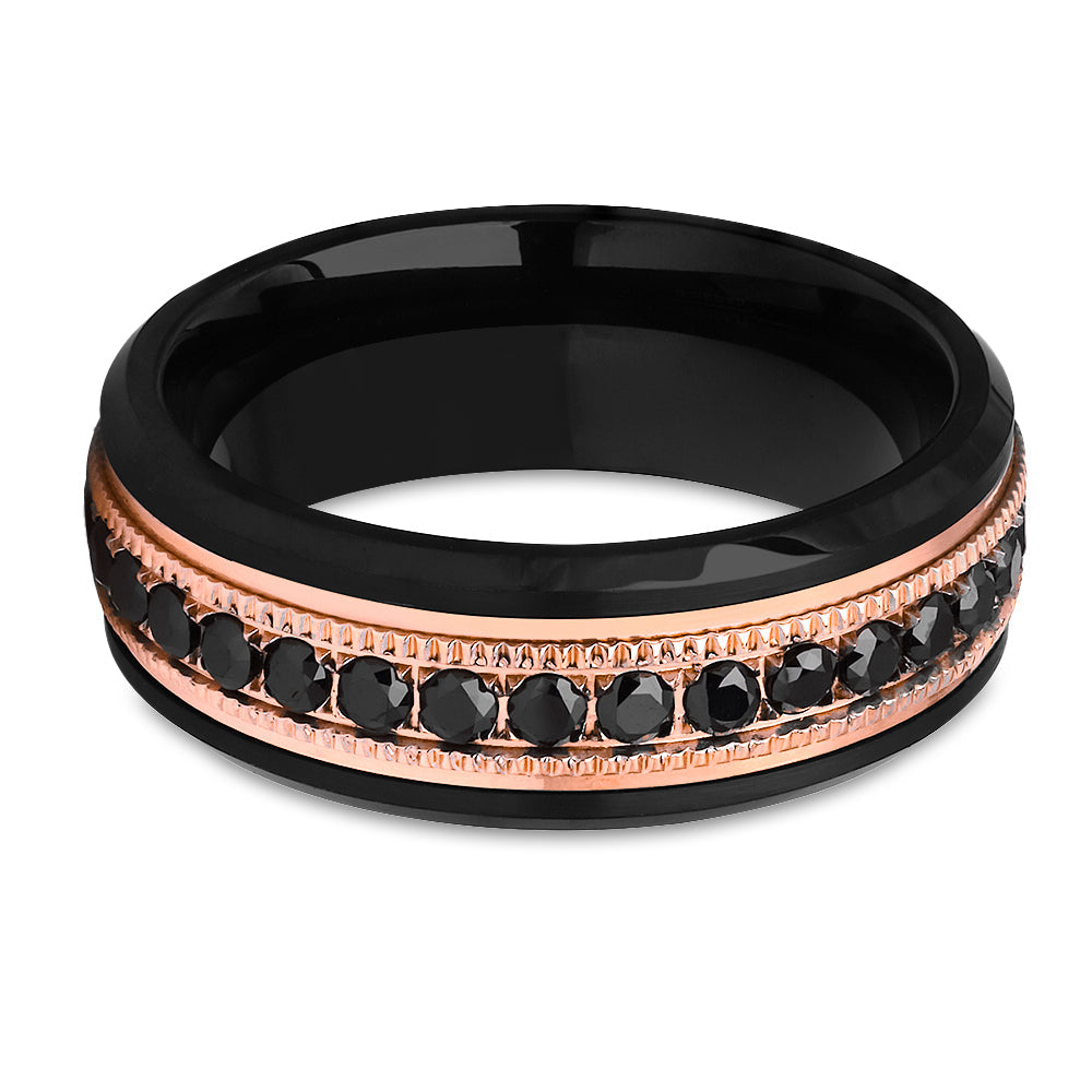 8mm Black Tungsten Ring Rose Gold Wedding Ring Man's Ring