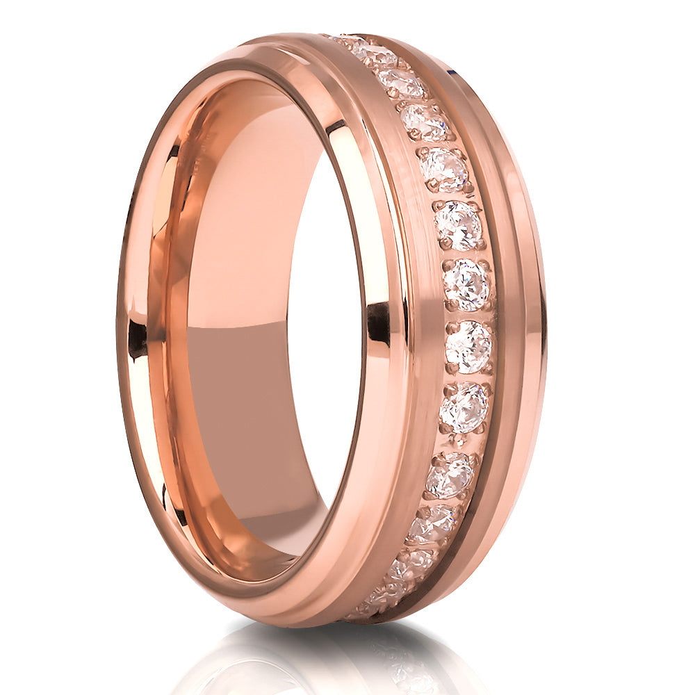 Rose Gold Wedding Ring White CZ Wedding Ring Engagement Ring 8mm