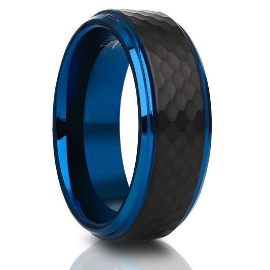 Blue Tungsten Wedding Ring Black Wedding Ring Tungsten Carbide Ring Engagement Ring