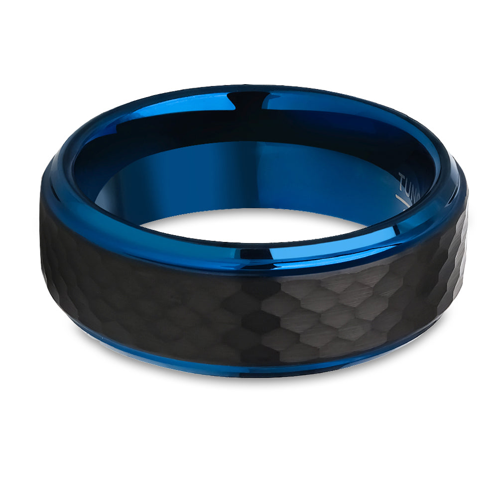 Blue Tungsten Wedding Ring Black Wedding Ring Tungsten Carbide Ring Engagement Ring