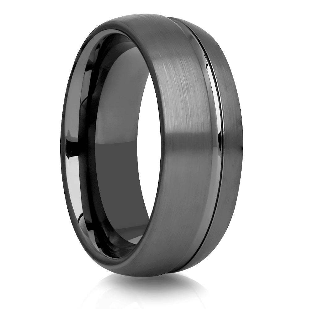 Gunmetal Wedding Ring,8mm Wedding Ring,Tungsten Carbide Ring,Man's Wedding Ring,Dome Wedding Ring,Offset Groove