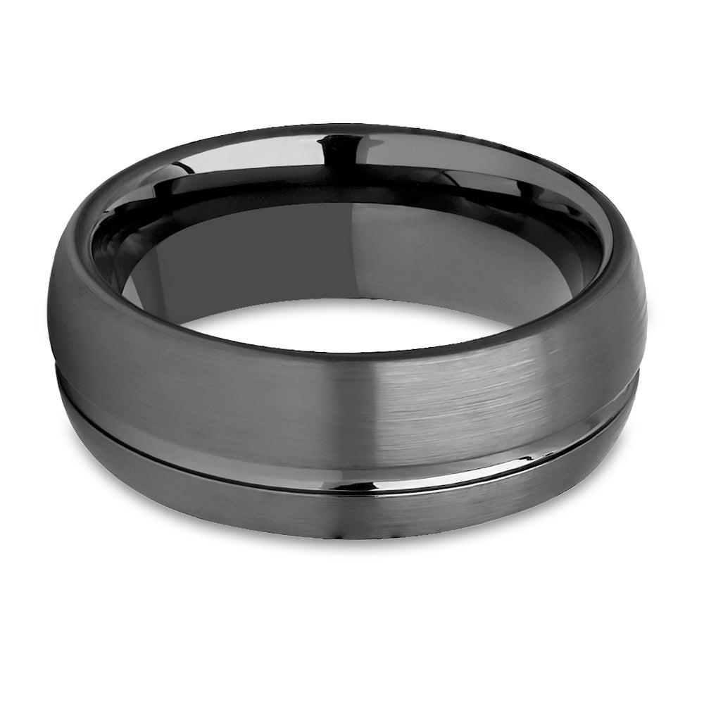 Gunmetal Wedding Ring,8mm Wedding Ring,Tungsten Carbide Ring,Man's Wedding Ring,Dome Wedding Ring,Offset Groove