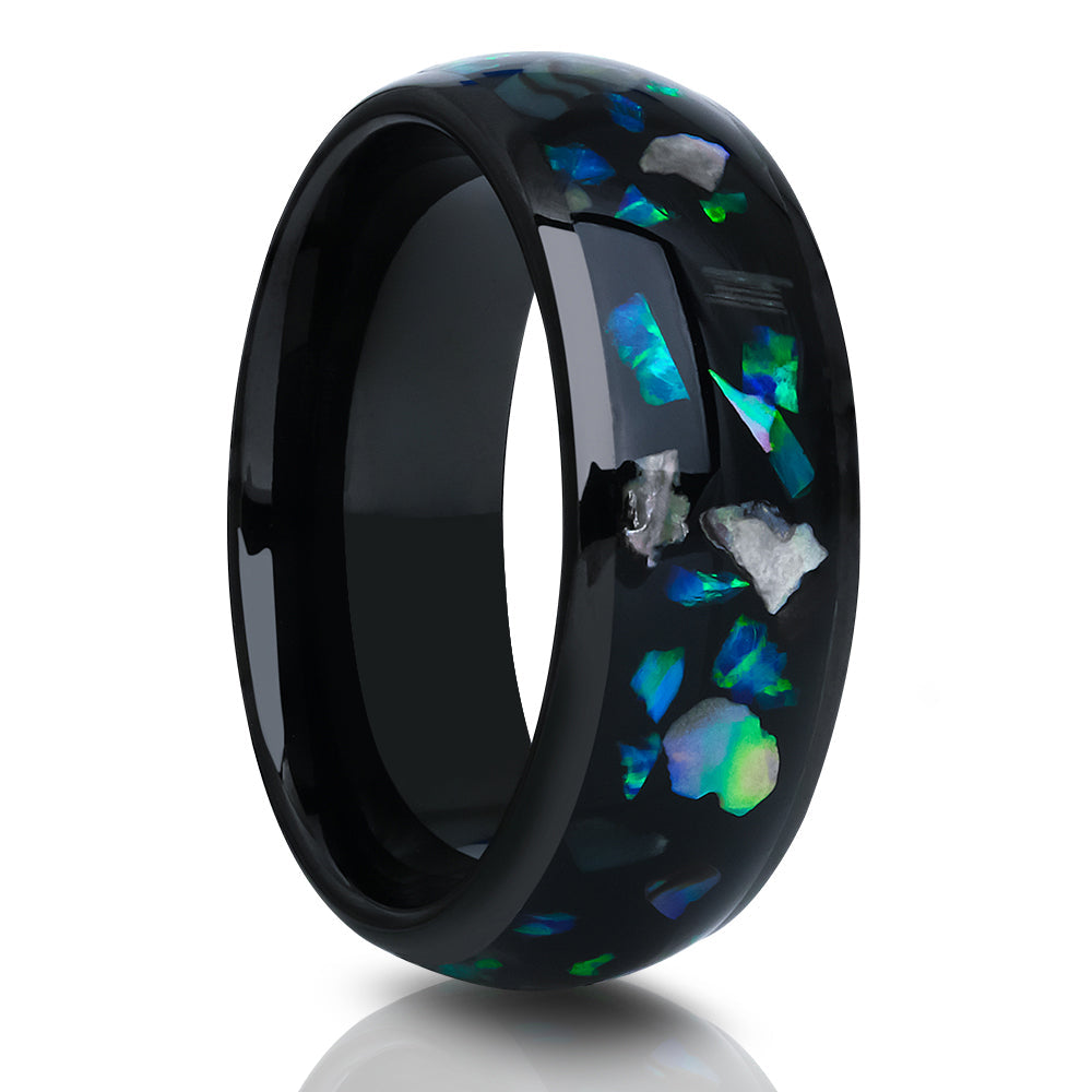 Abalone Wedding Ring Black Tungsten Ring Tungsten Carbide Ring Engagement