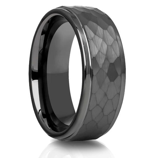 8mm Gunmetal Wedding Ring Hammered Wedding Ring Anniversary