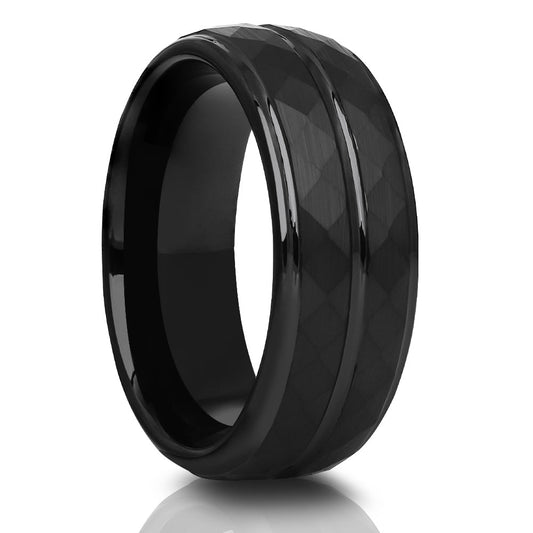 Black Tungsten Ring 8mm Wedding Ring Engagement Ring Tungsten Ring Hammered