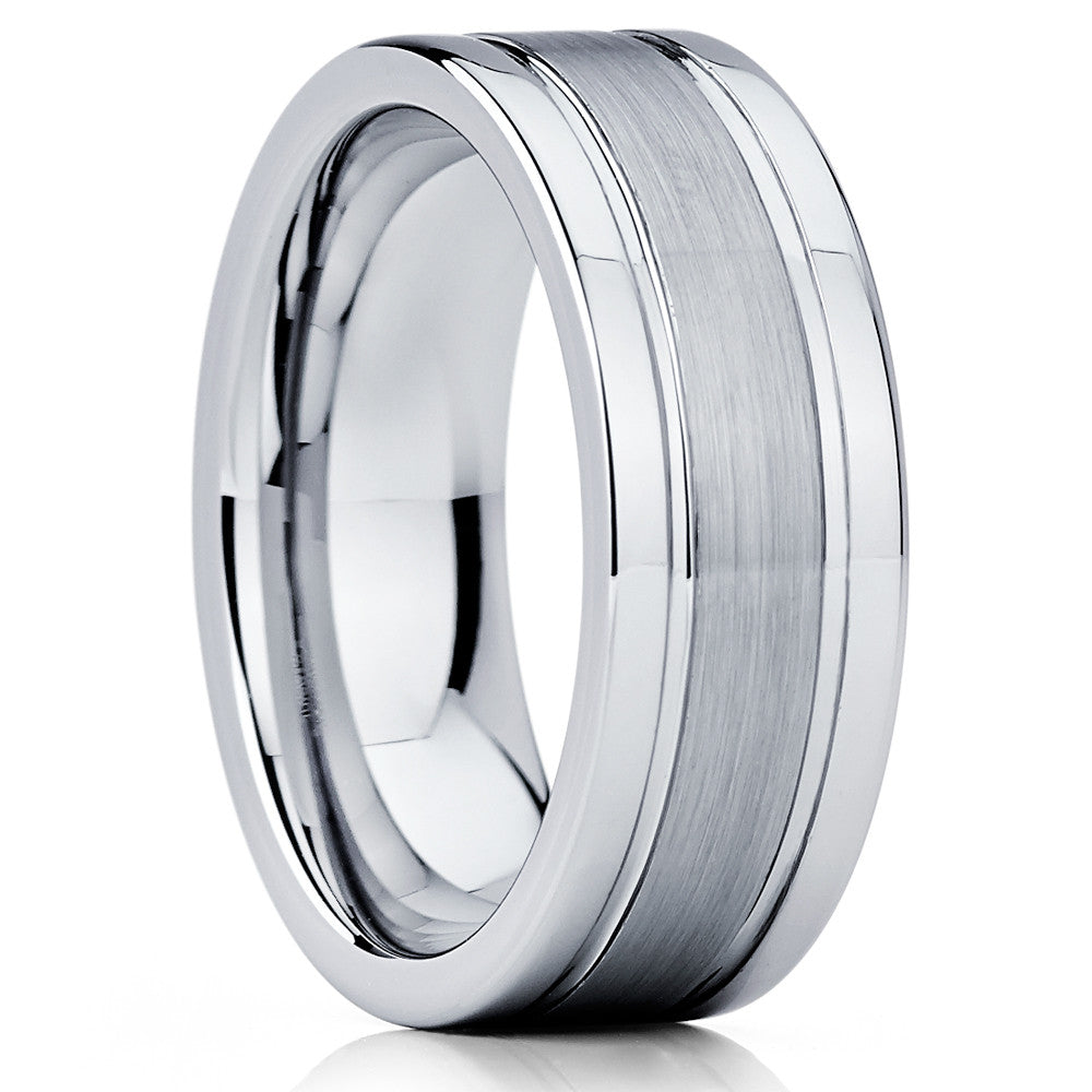 8mm Wedding Ring Silver Tungsten Ring Engagement Ring Anniversary Ring