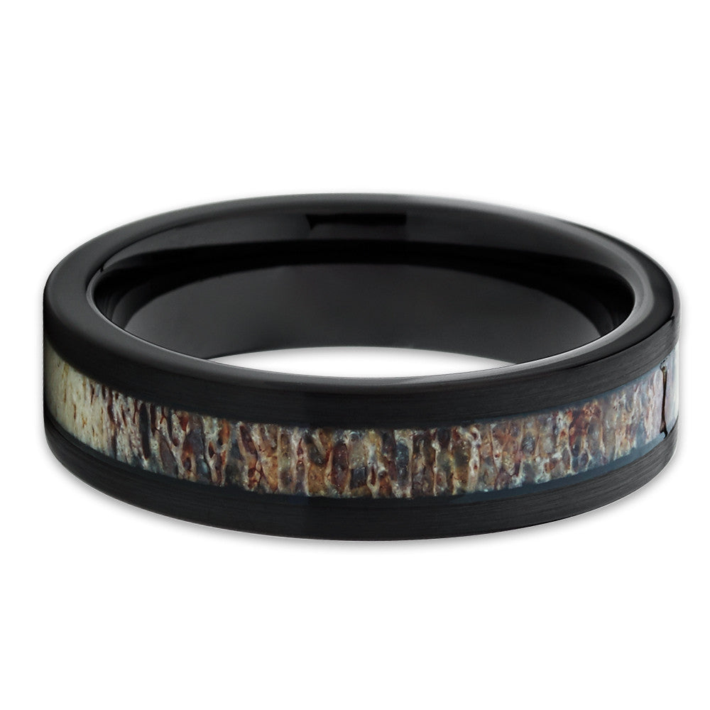6mm Deer Antler Wedding Ring Black Tungsten Ring Black Wedding Band