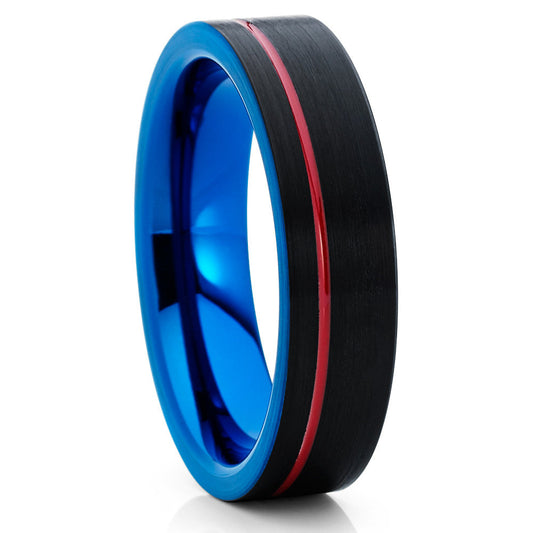 Red Wedding Ring Tungsten Wedding Ring Blue Ring