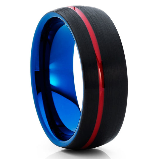 Red Wedding Ring Black Tungsten Ring Blue Tungsten Ring