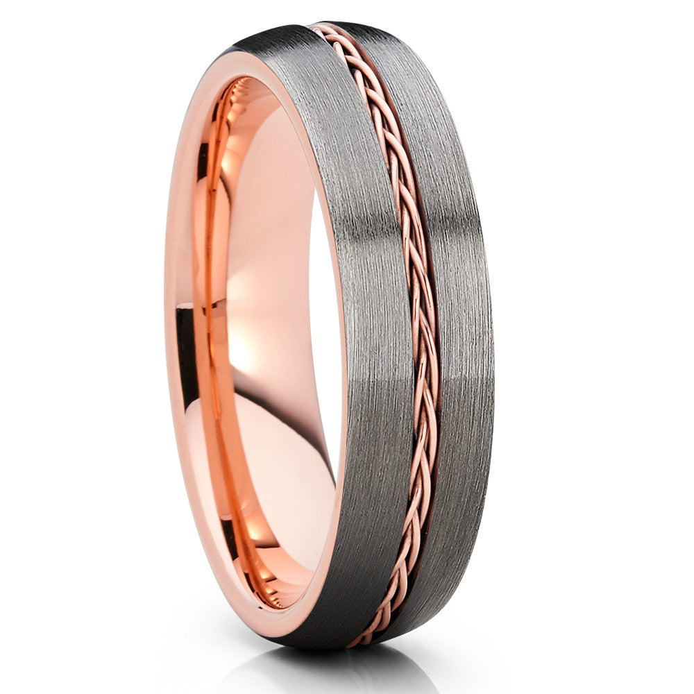 Gunmetal Wedding Ring,Rose Gold Tungsten Ring,Engagement Ring,Anniversary Ring,Braid Ring,6mm Ring