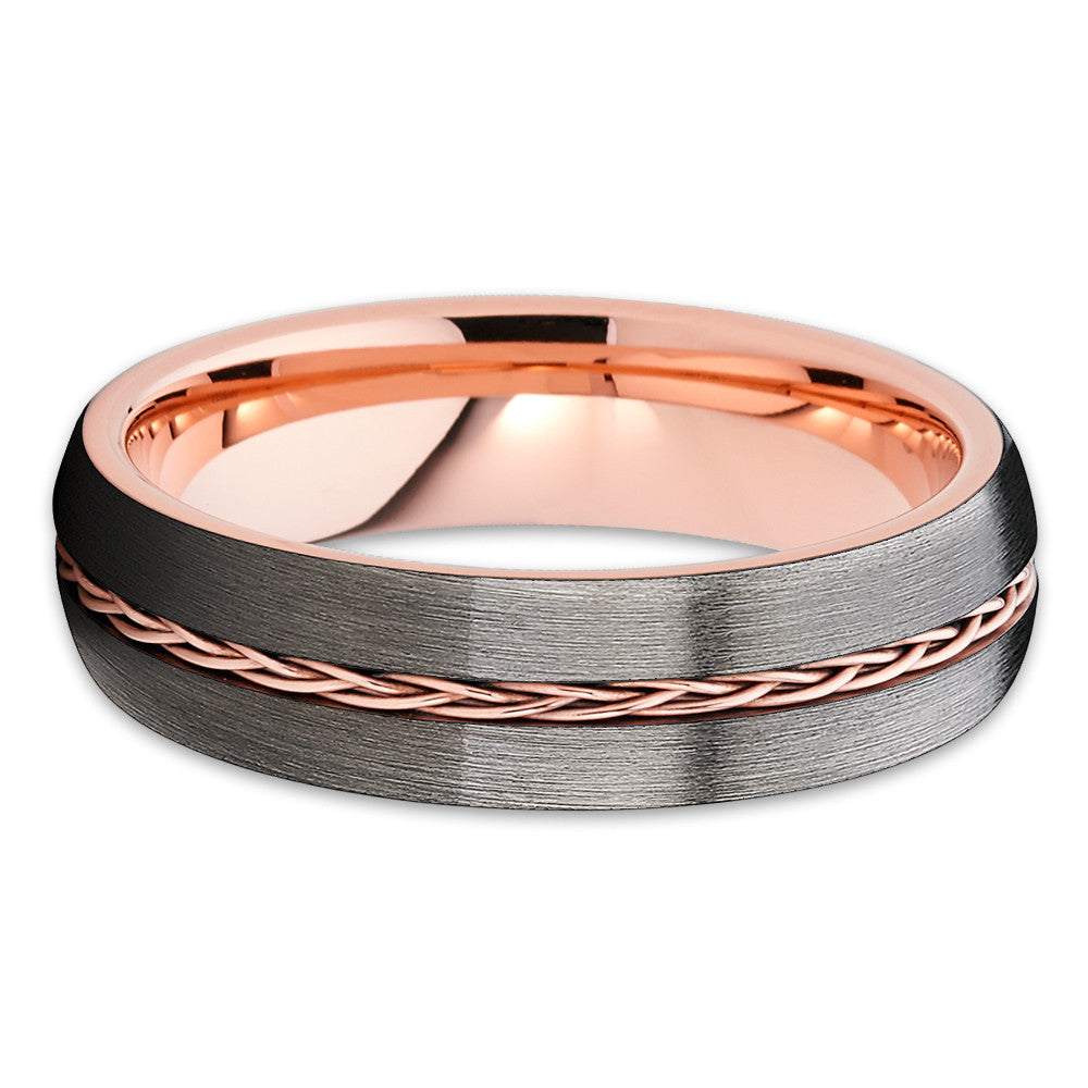 Gunmetal Wedding Ring,Rose Gold Tungsten Ring,Engagement Ring,Anniversary Ring,Braid Ring,6mm Ring