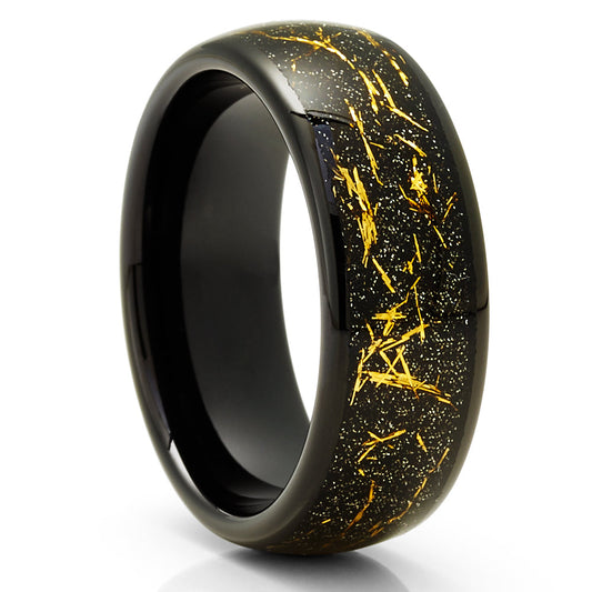 Meteorite Wedding Ring,Black Wedding Ring,8mm Tungsten Engagement Ring,Wedding Ring,Anniversary Ring