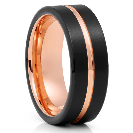 Rose Gold Tungsten Wedding Ring Black Tungsten Ring 8mm Wedding Ring