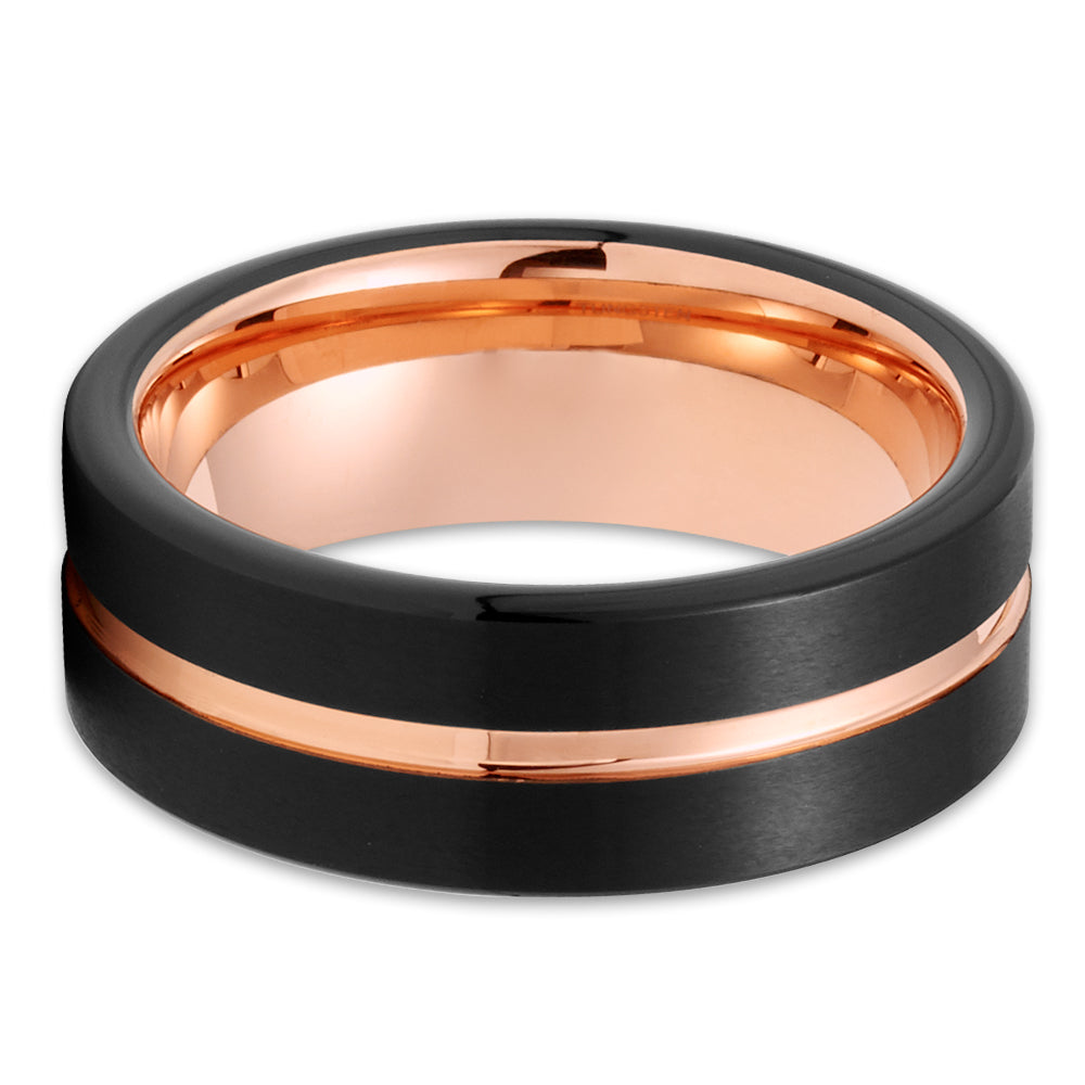 Rose Gold Tungsten Wedding Ring Black Tungsten Ring 8mm Wedding Ring