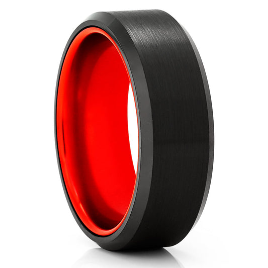 Red Tungsten Wedding Ring 8mm Black Wedding Ring Engagement Ring