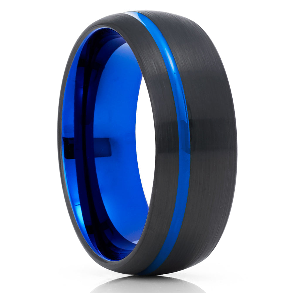 Blue Tungsten Ring Blue Wedding Ring Tungsten Carbide Ring Engagement Ring Dome Ring