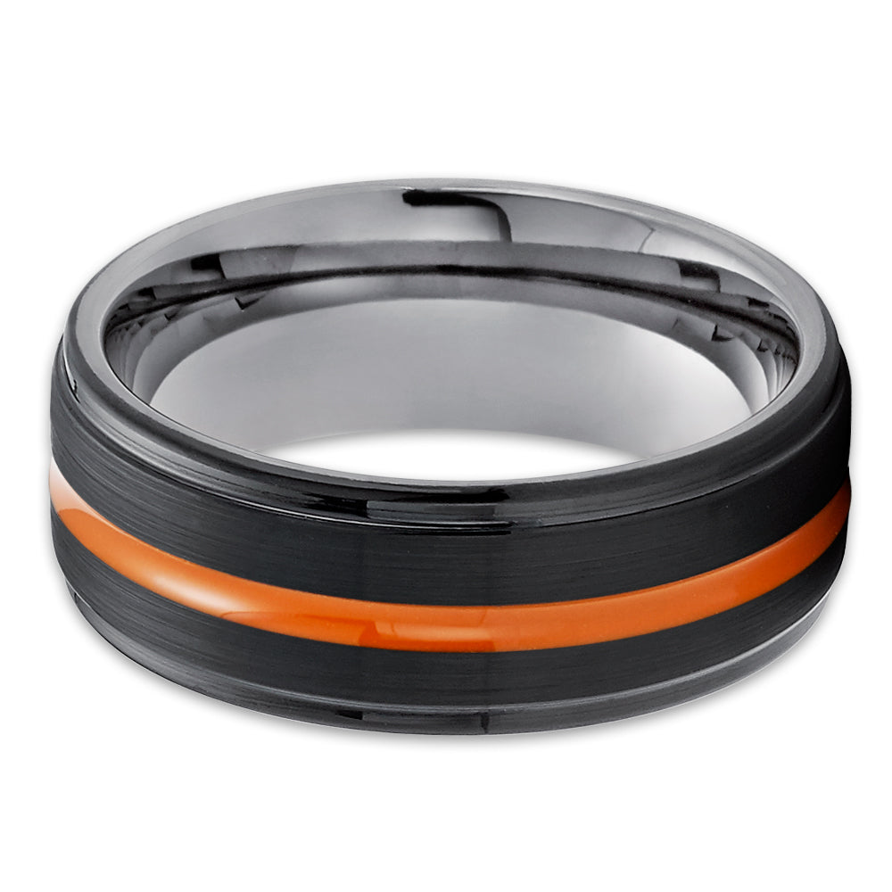 Orange Tungsten Wedding Ring Black Wedding Ring 8mm Ring