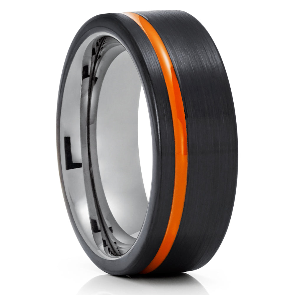 Orange Tungsten Ring Engagement Ring 8mm Wedding Ring Black