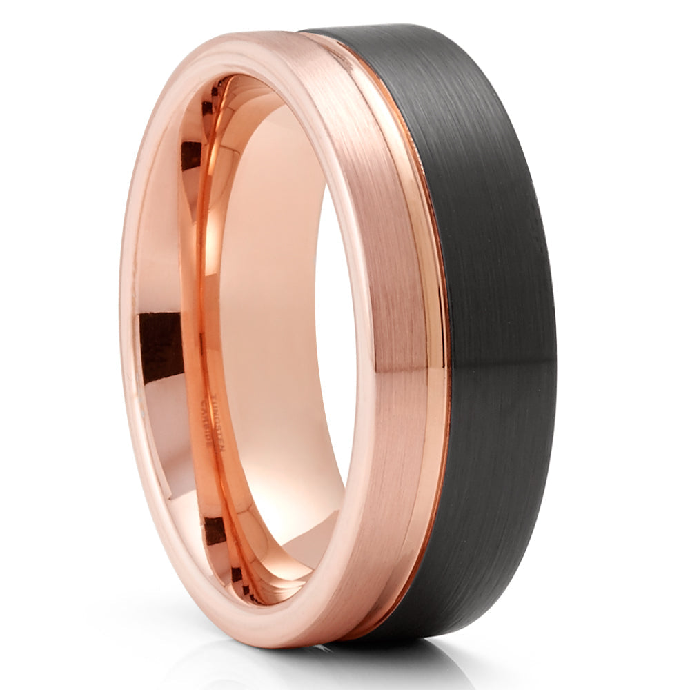 Black Tungsten Wedding Ring Rose Gold Tungsten Ring Engagement Ring 8mm