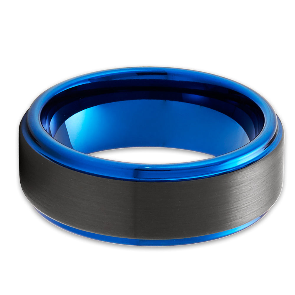 Blue Tungsten Wedding Ring Black Tungsten Ring 8mm Wedding Ring Engagement