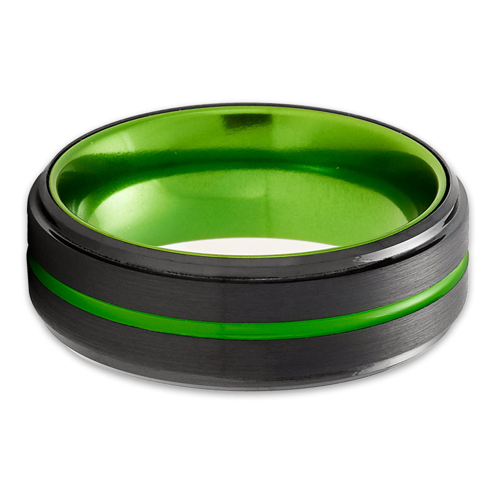 Green Tungsten Wedding Ring,Black Tungsten Ring,Anniversary Ring,Engagement Ring,Black Wedding Ring,Brush