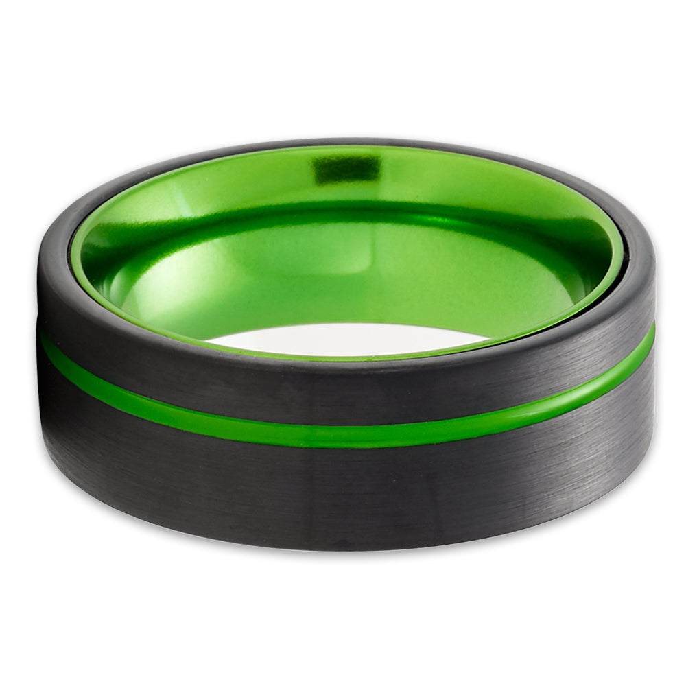 Green Tungsten Wedding Ring,Black Tungsten Ring,Engagement Ring,8mm Wedding Ring,Green Tungsten Ring,Comfort Fit