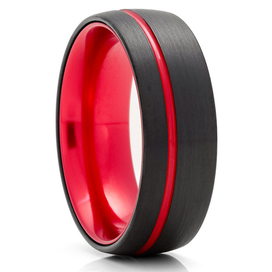 Red Tungsten Wedding Ring,8mm Black Tungsten Ring,Engagement Ring