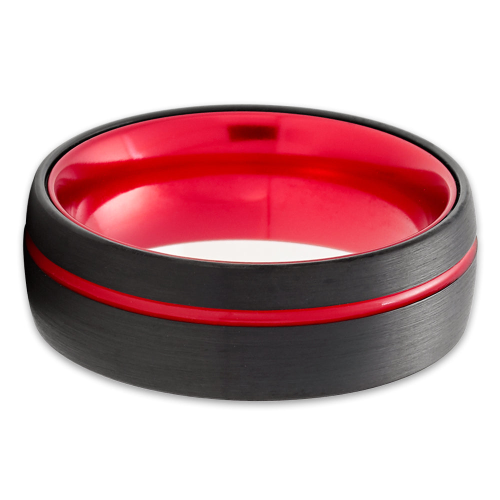 Red Tungsten Wedding Ring,8mm Black Tungsten Ring,Engagement Ring