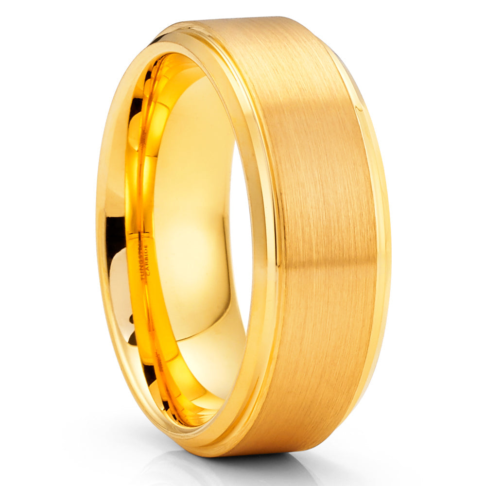 Yellow Gold Tungsten Ring 8mm Yellow Gold Tungsten Band Anniversary Ring