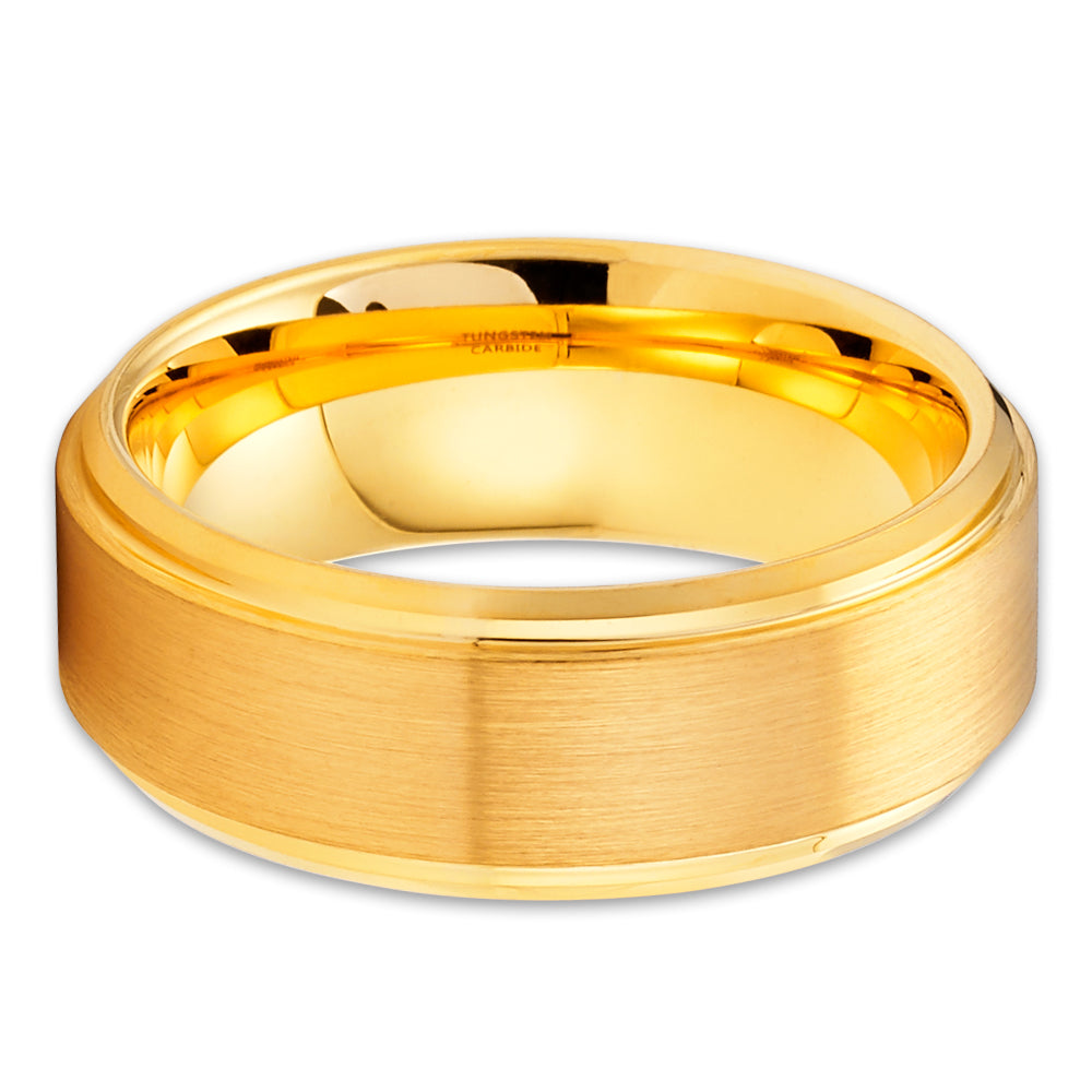 Yellow Gold Tungsten Ring 8mm Yellow Gold Tungsten Band Anniversary Ring