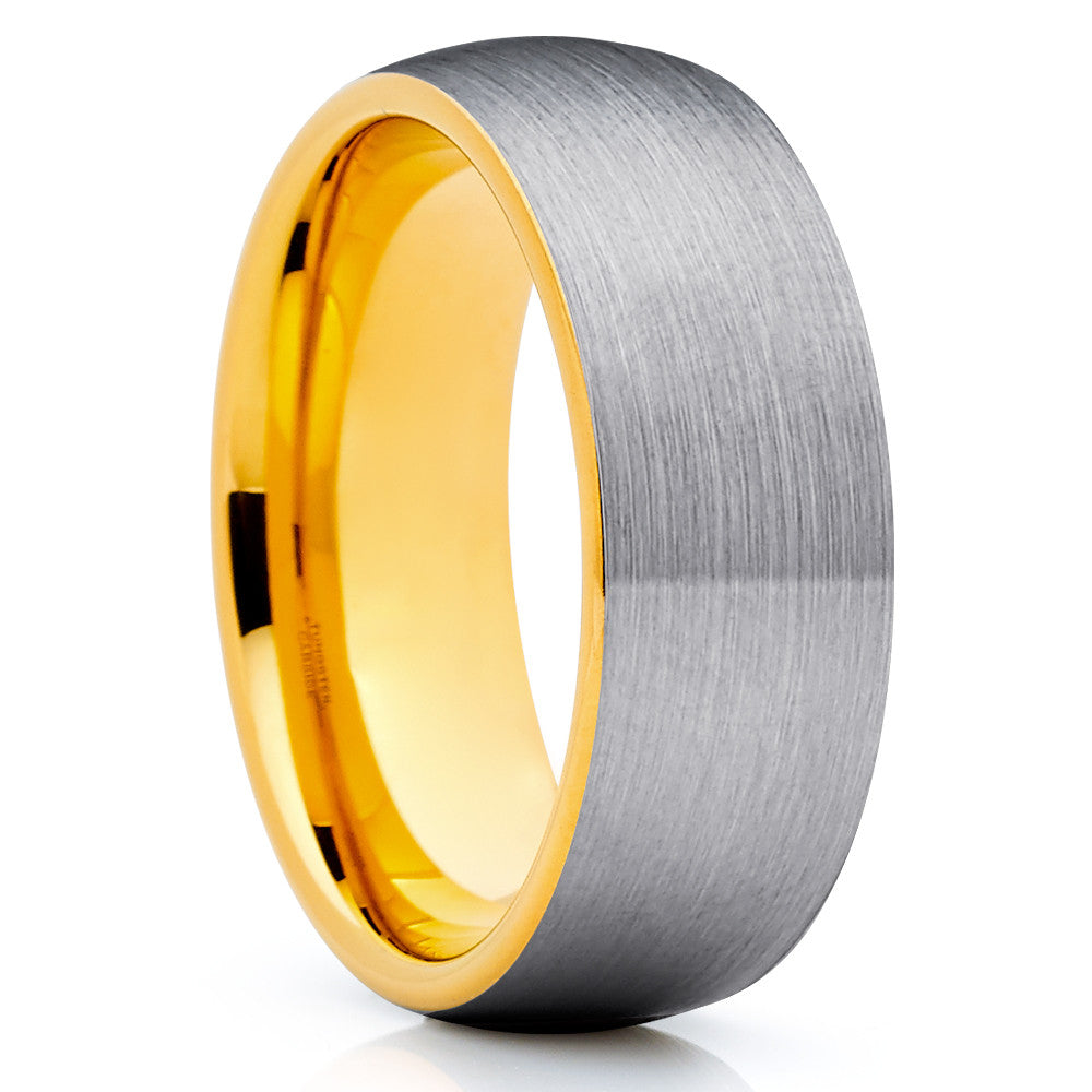 8mm Tungsten Wedding Ring Yellow Gold Ring Silver Tungsten Ring Anniversary Ring