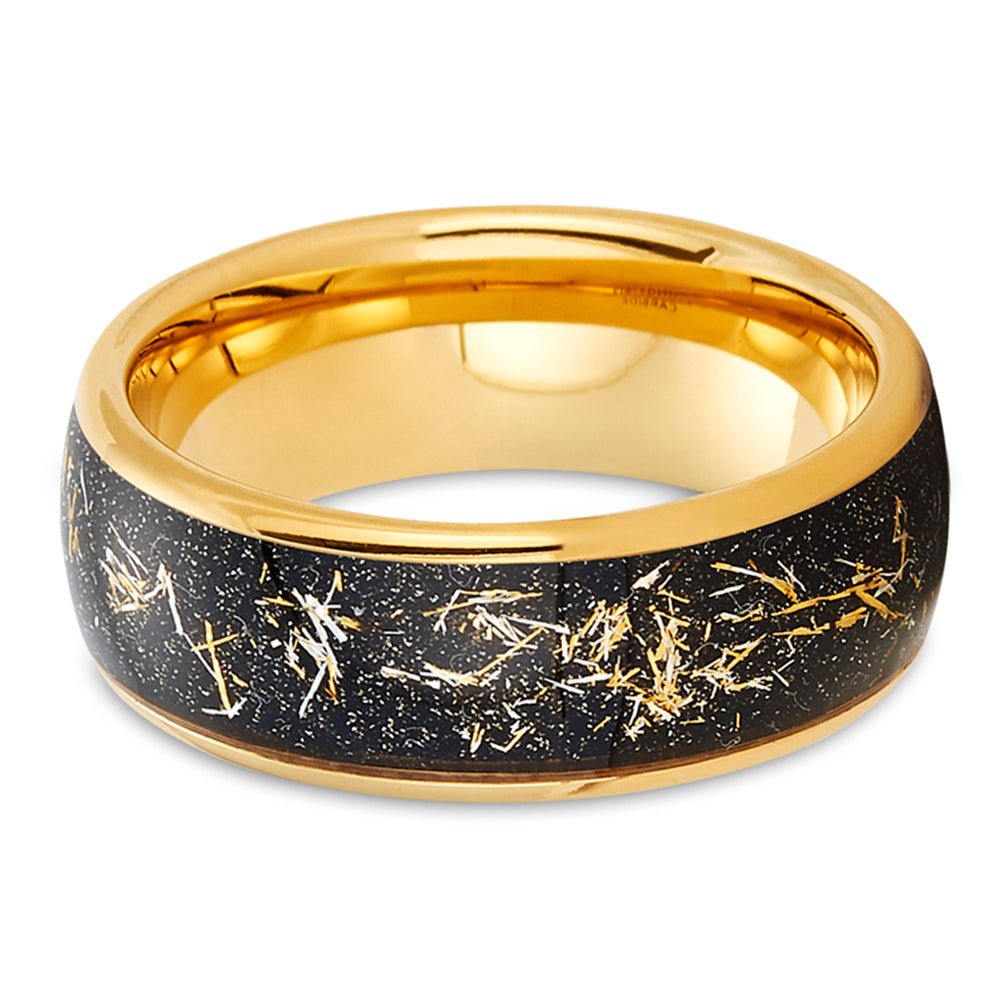 Meteorite Tungsten Wedding Ring,Yellow Gold Tungsten Ring,Engagement Ring,Anniversary Ring