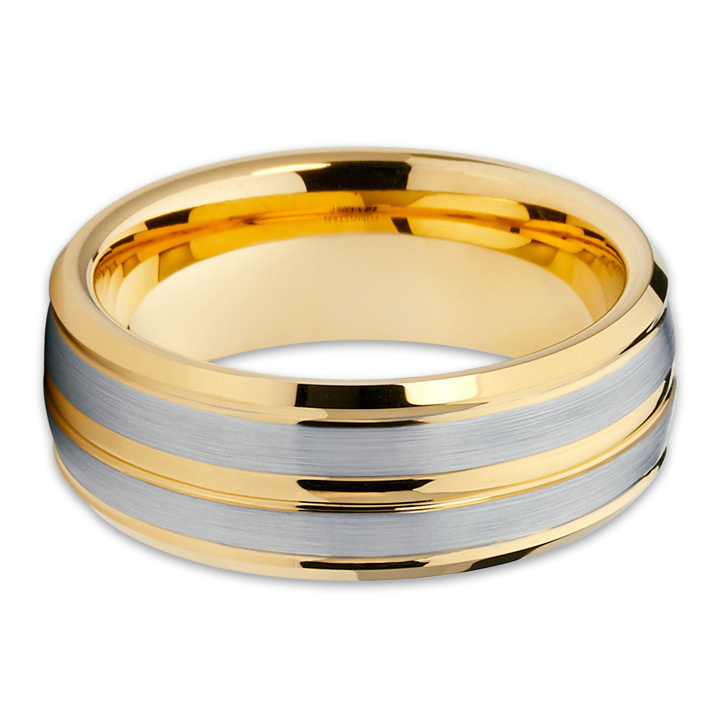 Yellow Gold Tungsten Ring 8mm Wedding Ring Tungsten Carbide Ring