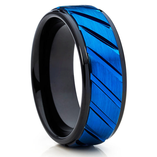 Blue Tungsten Wedding Ring Black Tungsten Ring 8mm Wedding Band Man's