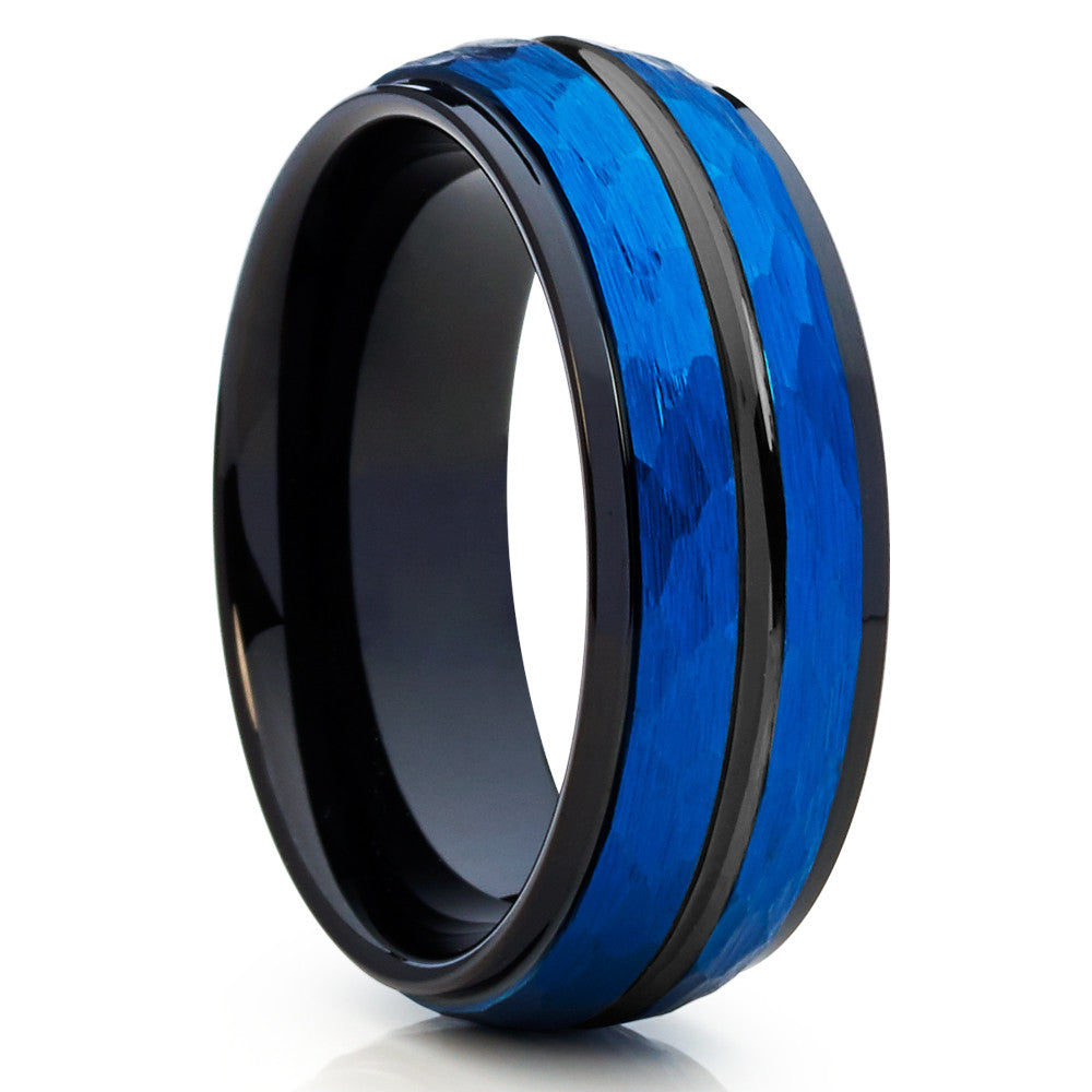 8mm Tungsten Wedding Ring Blue Tungsten Wedding Ring Anniversary Ring Back