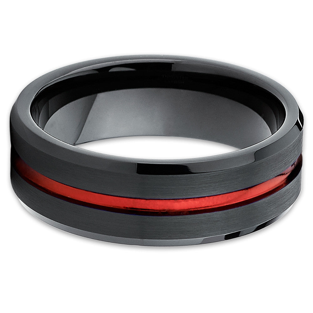 Red Tungsten Wedding Ring Black Tungsten Ring,Engagement Ring