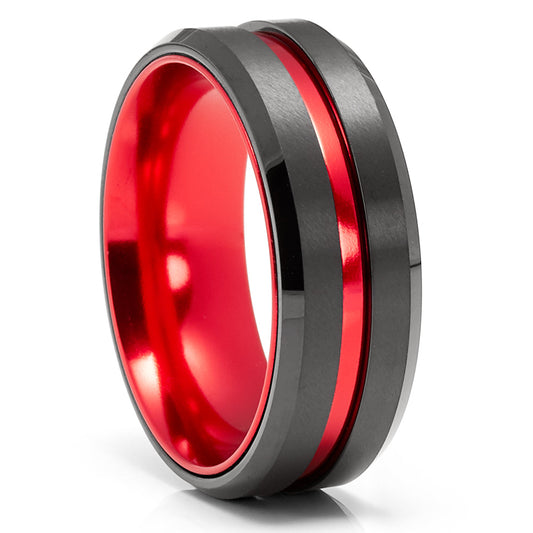 Red Tungsten Wedding Ring Black Wedding Ring Tungsten Carbide Ring