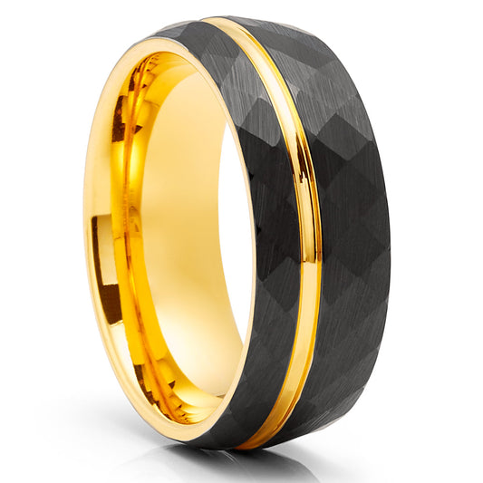 Hammered Wedding Ring,8mm Wedding Ring,Tungsten Carbide Ring,Engagement Ring,Yellow Gold Wedding Ringm,Brush Ring