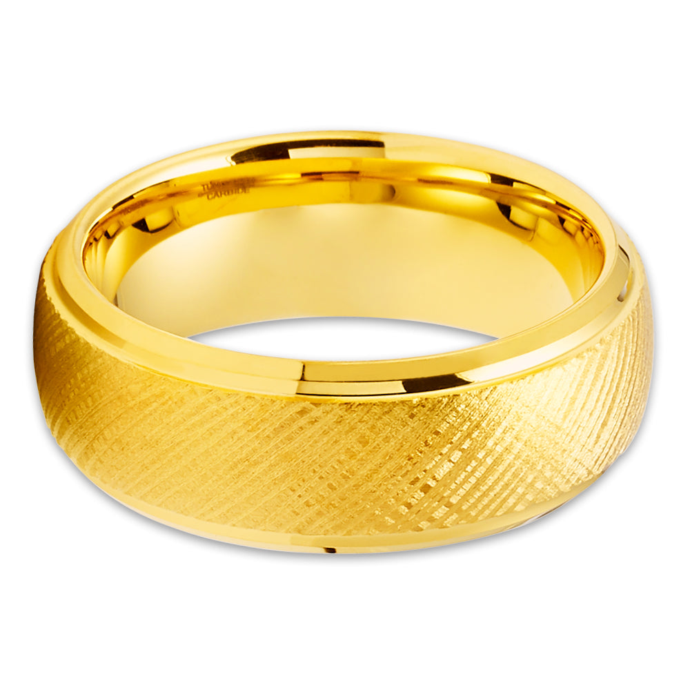 Dome Yellow Gold Tungsten Ring,8mm Wedding Ring,Tungsten Carbide Ring,Engagement Ring,Anniversary Ring