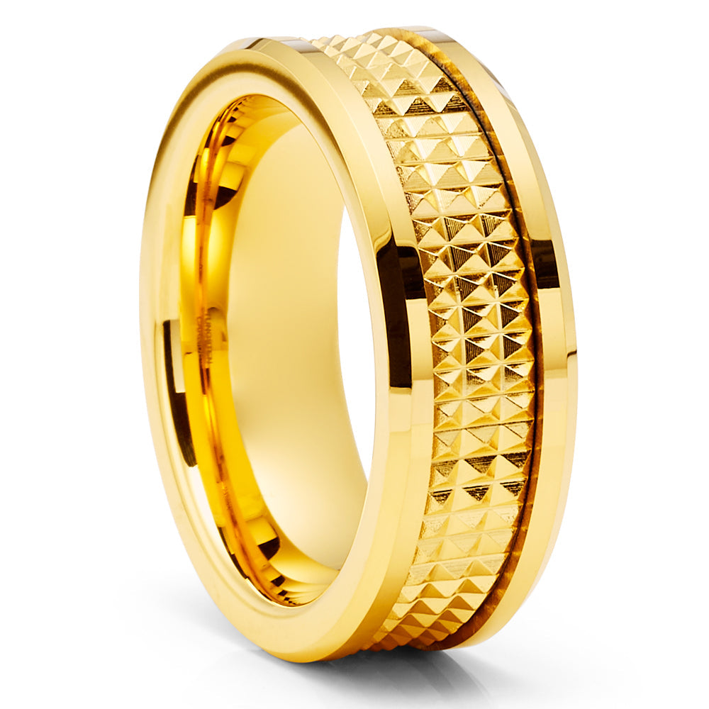 Yellow Gold Tungsten Wedding Ring 8mm Yellow Gold Ring Spike Design