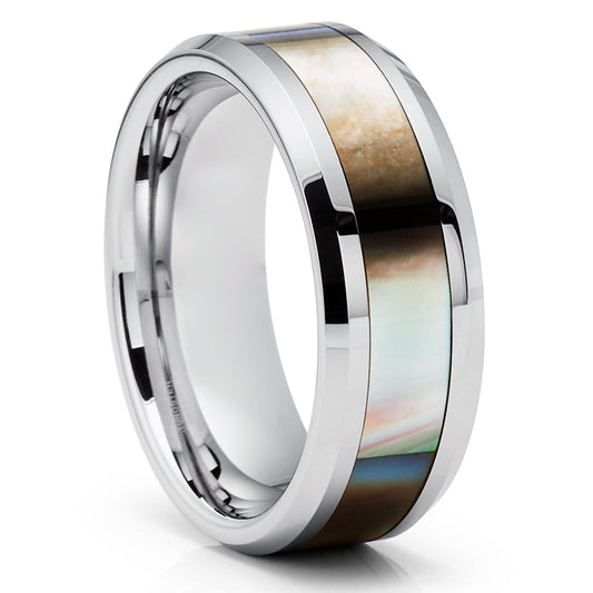 Mother of Pearl Ring Tungsten Wedding Ring Engagement Ring 8mm