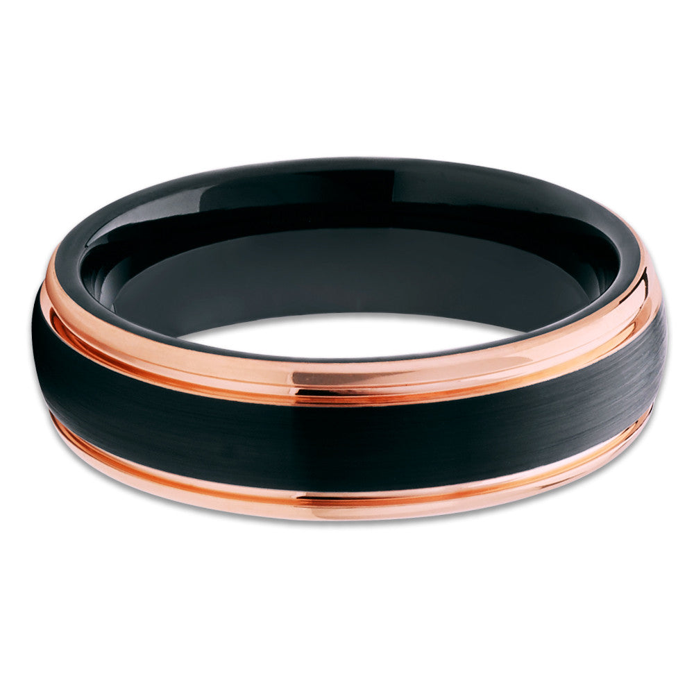 6mm Black Tungsten Wedding Ring Rose Gold Tungsten Ring Engagement Ring Dome